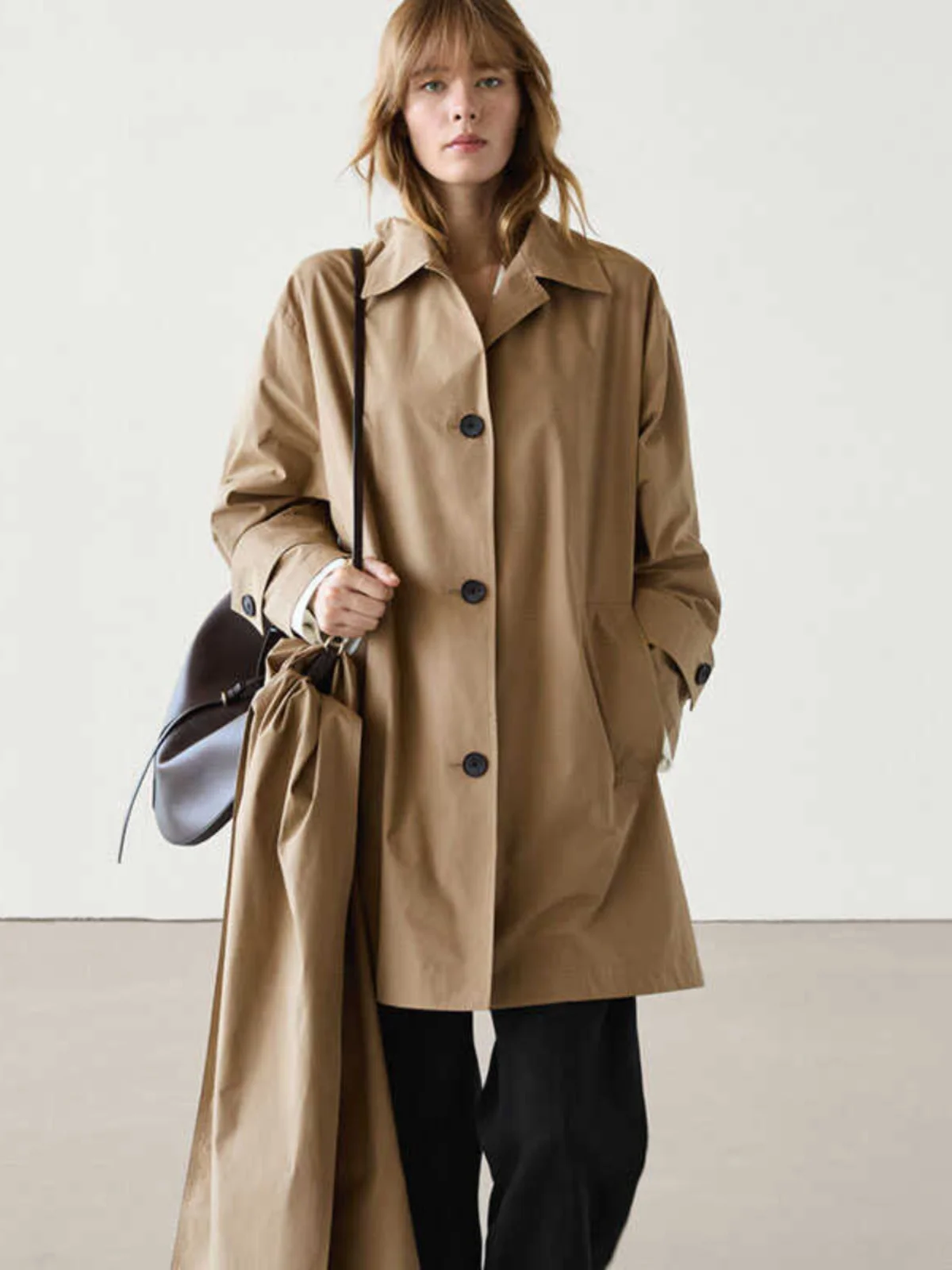 Faionable Briti Sle Cappotto marrone Cappotto Sciarpa Feel Ele Abbigliamento donna Lunghezza media Chiusura a bottone singolo Manica lunga...