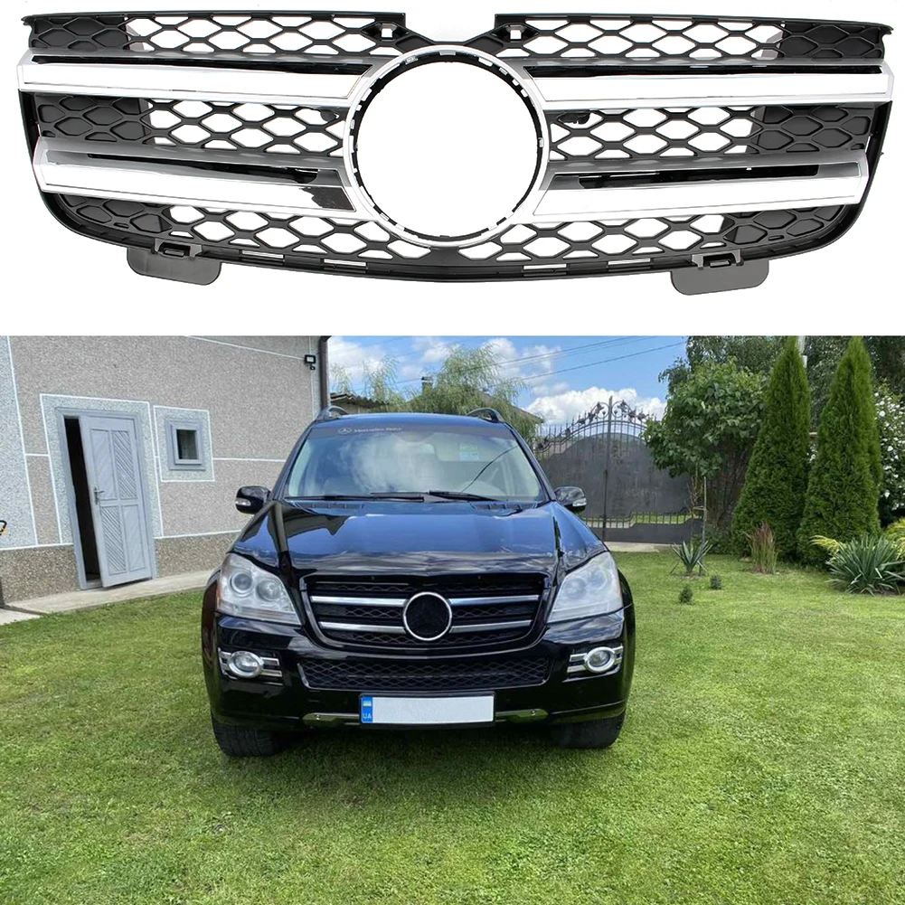 Front Racing Facelilft Upper Grilles Cover For Mercedes-Benz X164 GL-Class 2007-2009 2 Fins