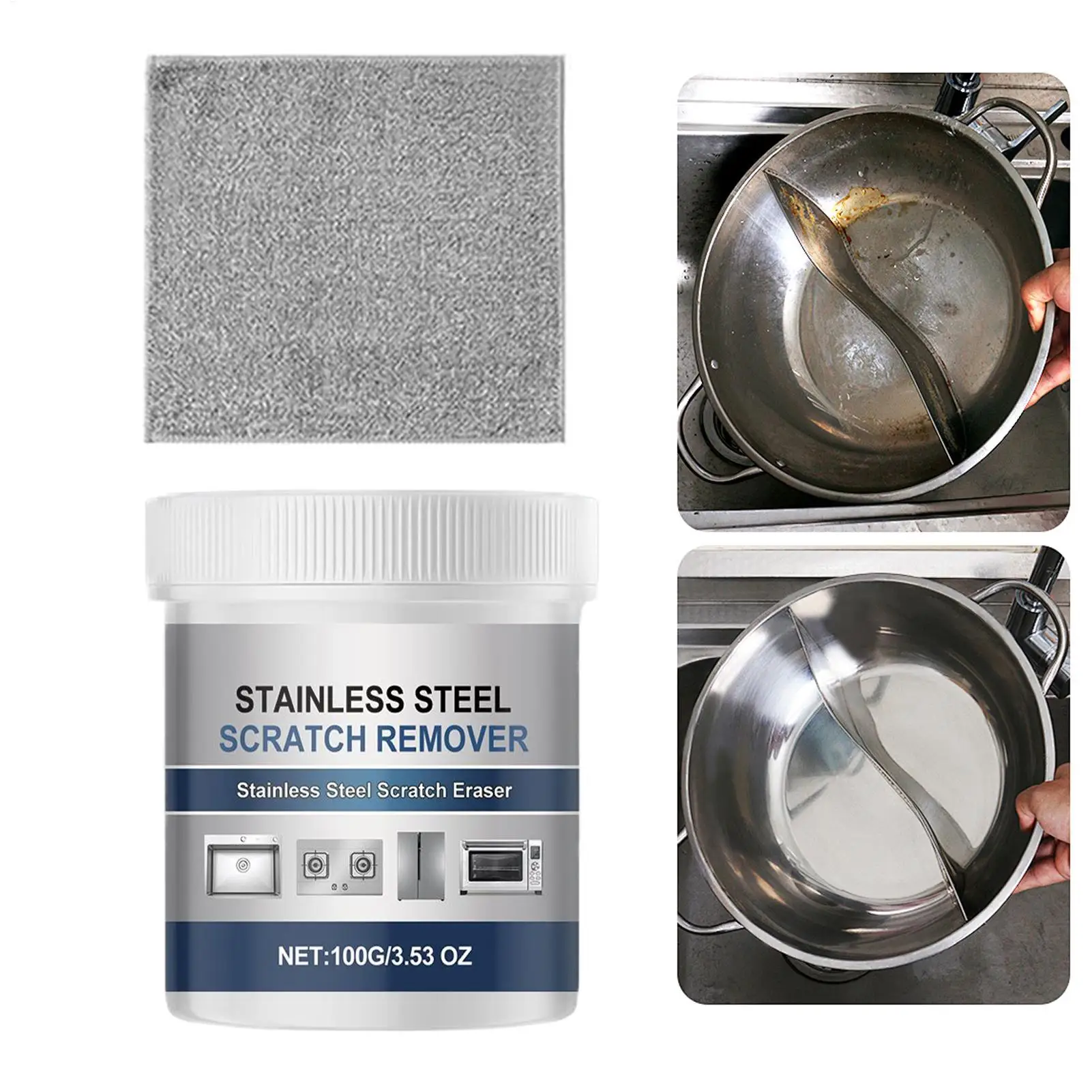 100g Metal Cleaner All-Purpose Restorer Stainless Steel Scratch Eraser for Stove for Fridge Stove Faucet Appliance Aluminum