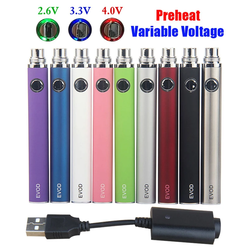 10pcs Evod Variable Voltage Preheat VV Vape Pen eGo 510 Threading Battery 1100mAh for Vaper CE4 MT3 Tank