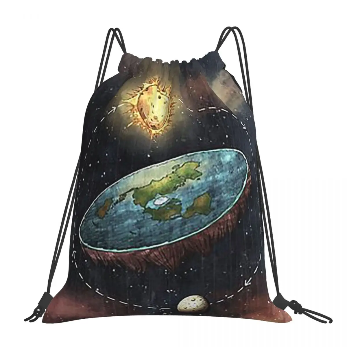 Flat Earth In Space Backpacks Casual Portable Drawstring Bundle Pocket Sports Bag Book Bags For Man Woman School