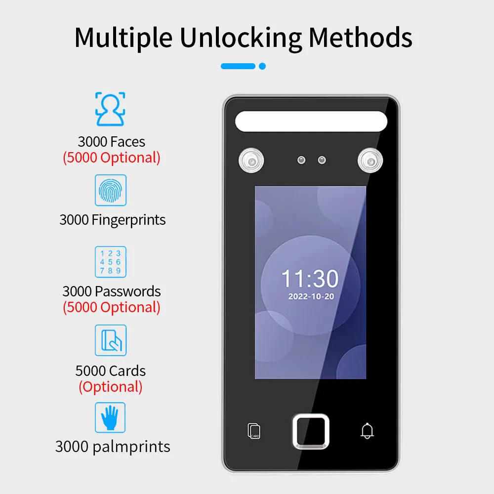 Metal TCP/IP Biometric Face Identification Gate Access Control Keypad Fingerprint Facial Time Attendance Machine Free Software