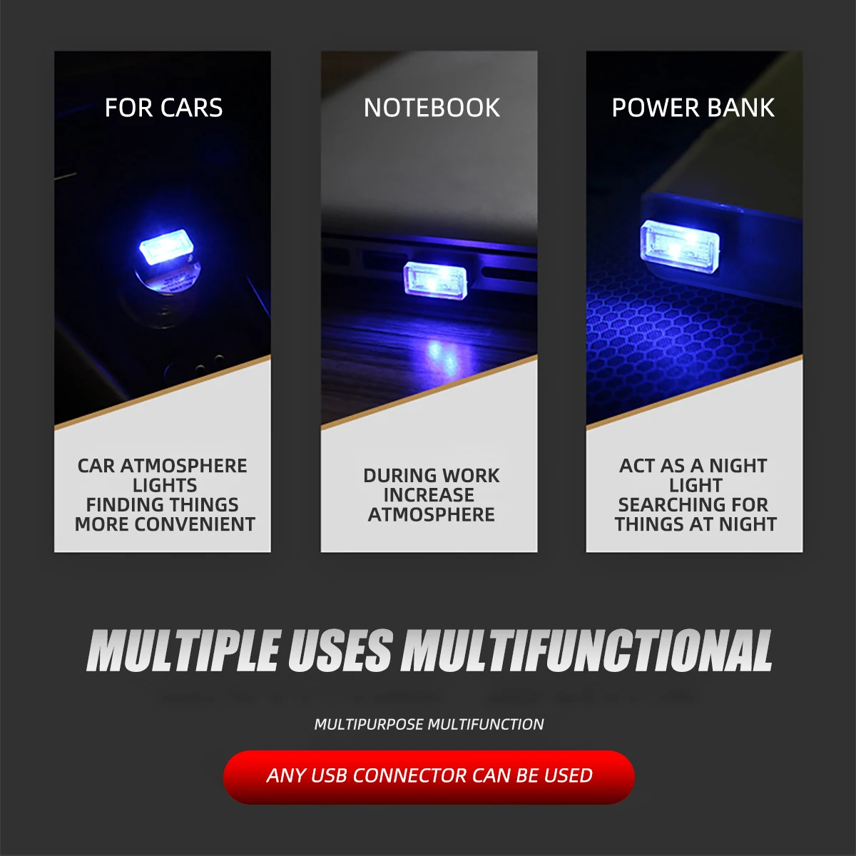 1x Mini USB LED luces de ambiente luz nocturna multicolor Plug and Play adecuado para PC ordenador accesorios interiores de coche