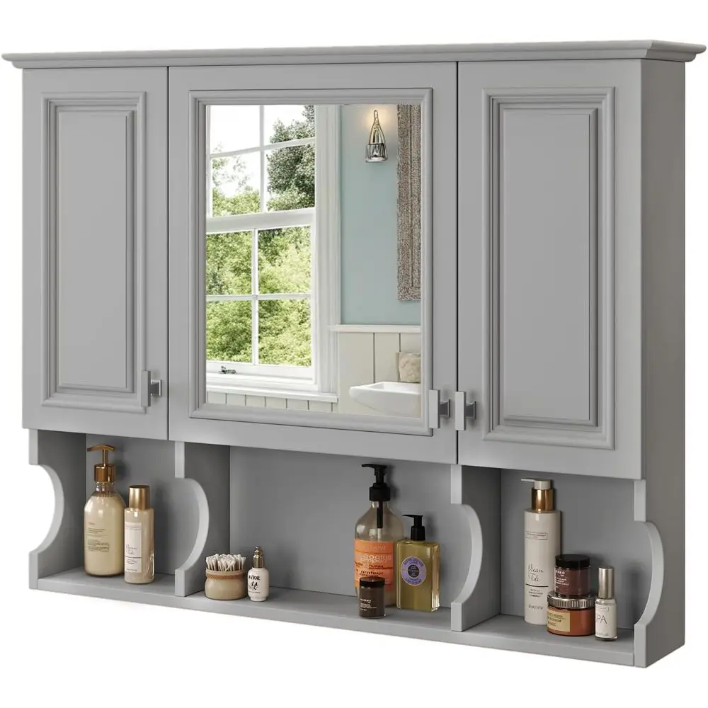 

Over-the-Toilet Mirrored Storage Cabinet with Adjustable Shelves & Open Space, 35 x 28