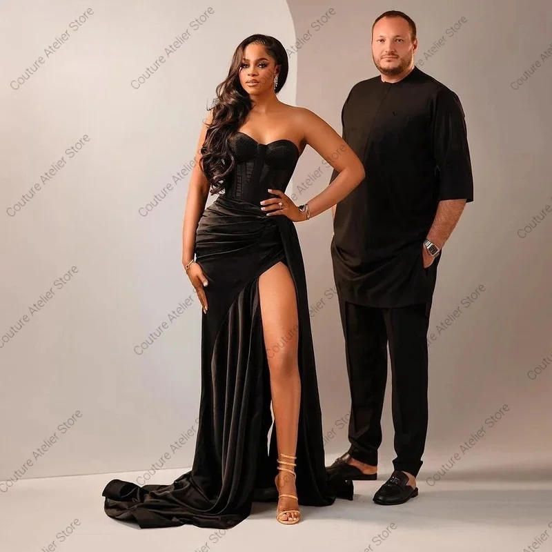 Vestidos de fiesta formales largos para niñas negras, vestido Sexy de tafetán con volantes y aberturas, vestido de cumpleaños Aso Ebi, ropa africana personalizada para invitados de boda