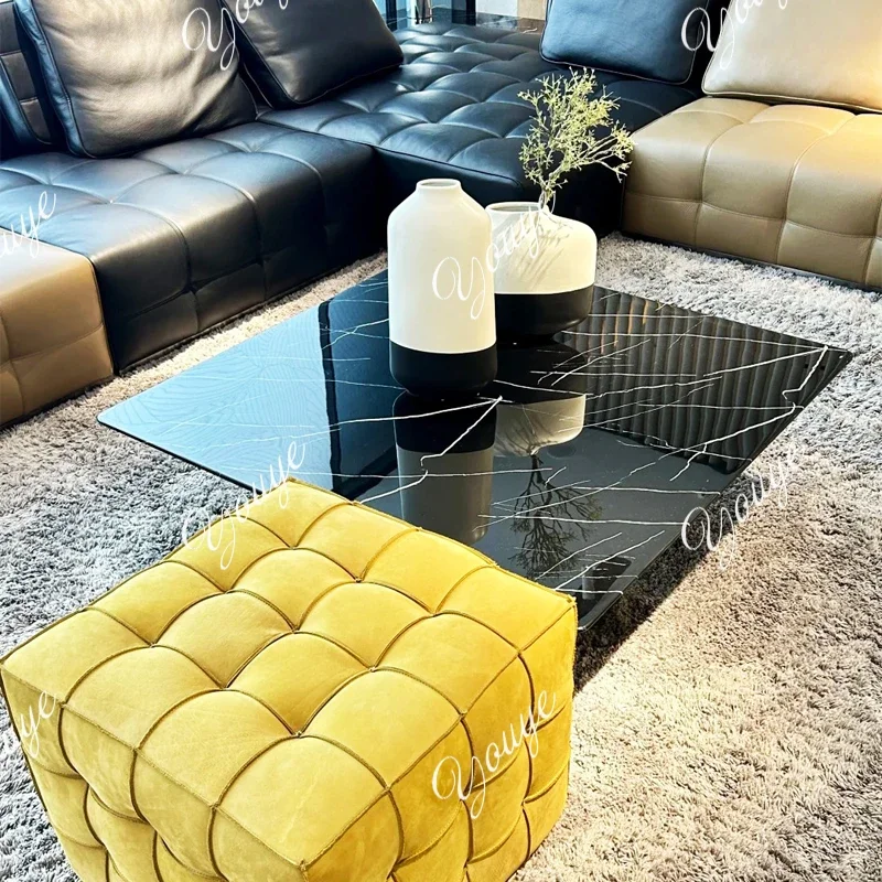 

XS Italian Minimalist Natural Luxury Stone Black And White Root Square Coffee Table Large Flat Natural Marble Square