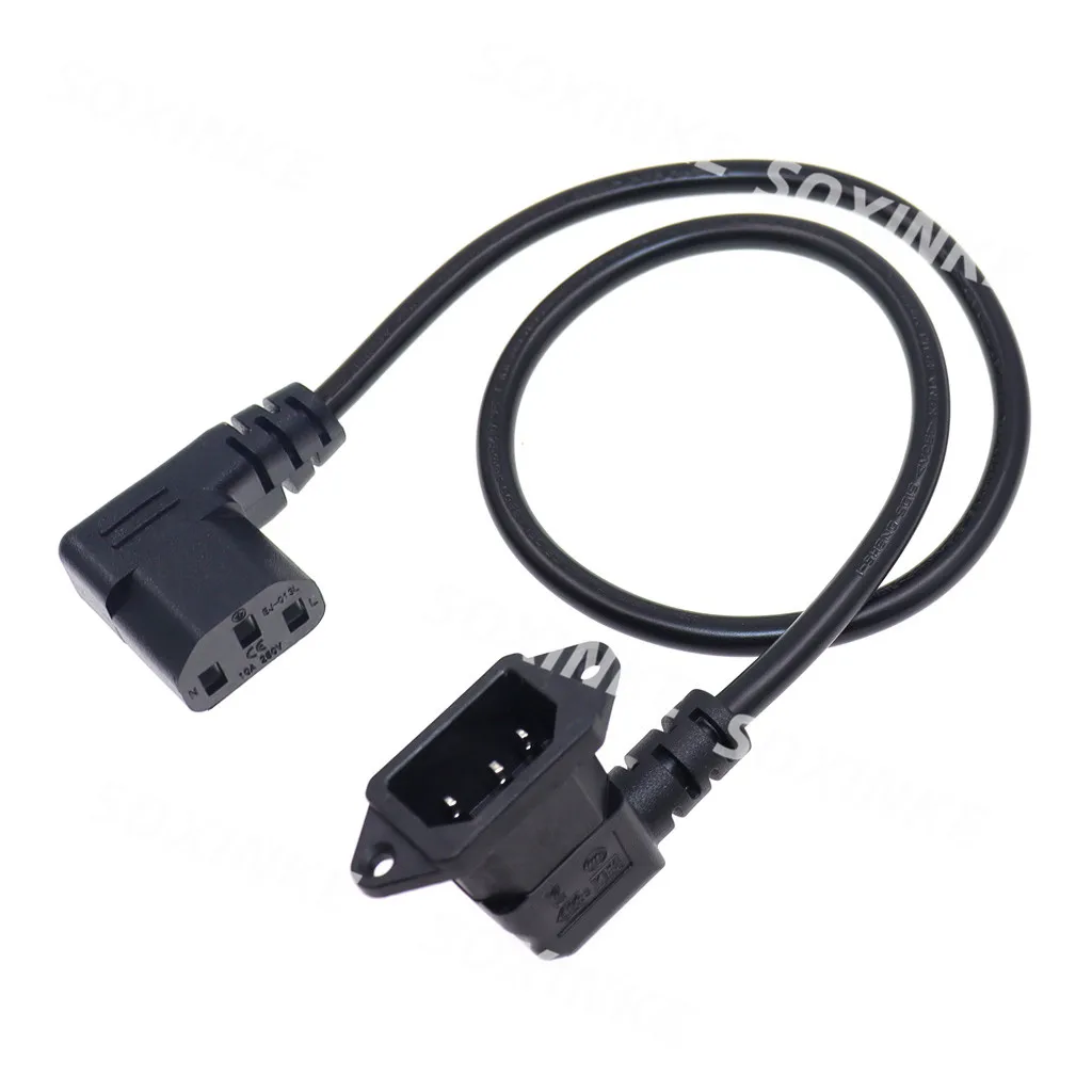 IEC320 C14 with screw holes Right Angled and C13 Left Angled Short, C14 to C13 90 Degree Extension cordH05VV-F Wire 60cm lenght