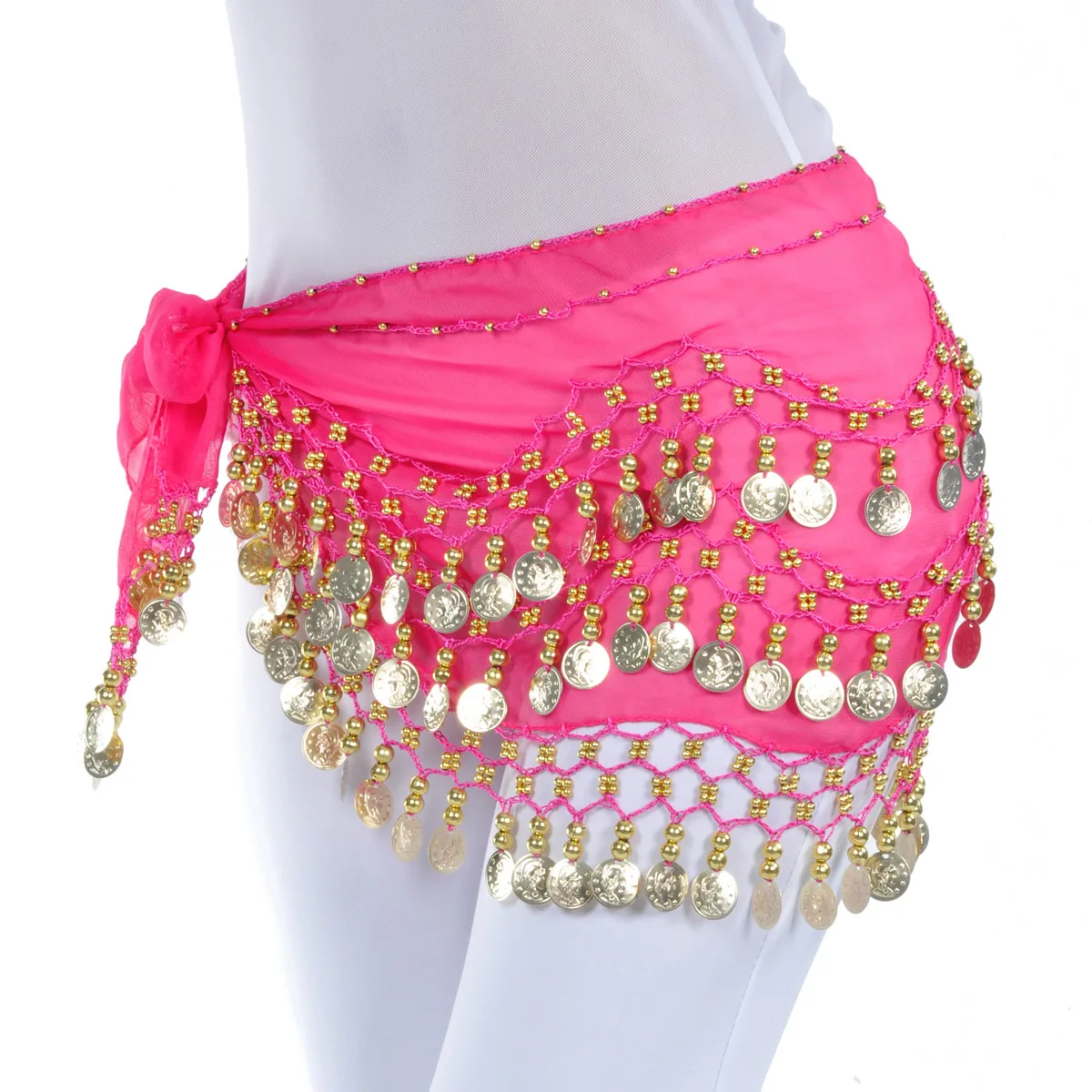 Women Belly Dance Hip Scarf Accessories Double-layer Belt Skirt With 128 Gold coin Bellydancing performance Waist Chain Belt