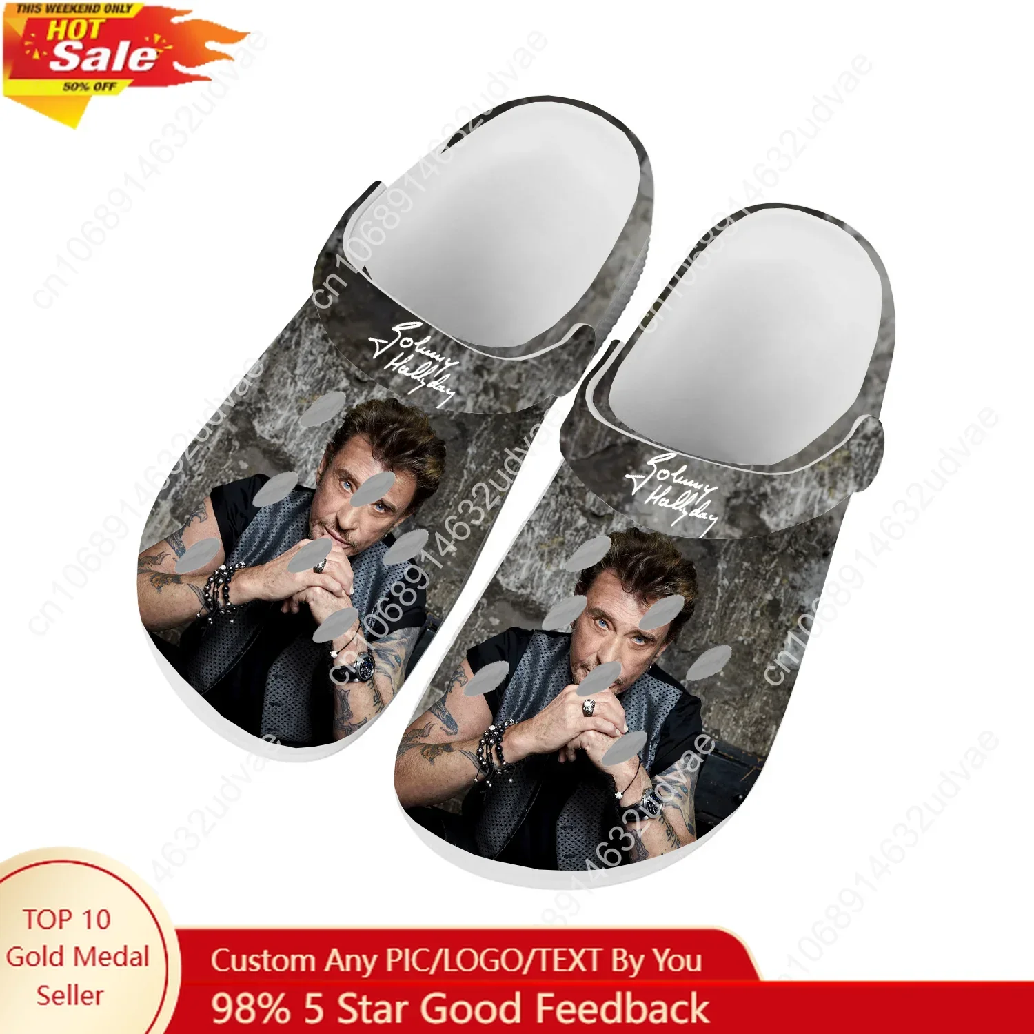 

Johnny Hallyday Sandals Mens Women Youth Boy Girl Water Shoes Home Garden Clogs Custom Made Breathable Hole Slippers White