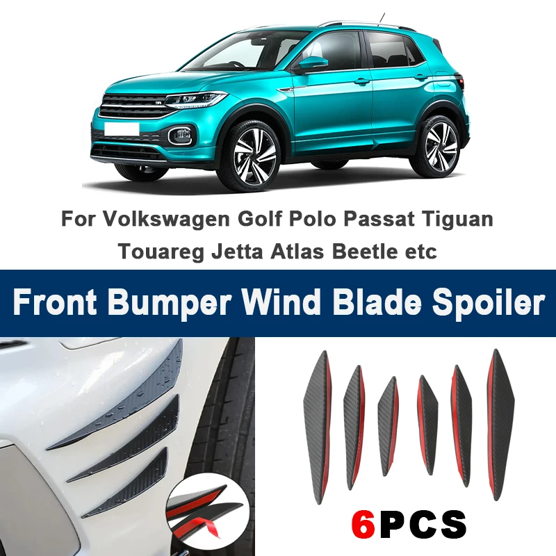 

6pcs Front Bumper Lip Side Splitter Fins Wind blade Spoiler - For Volkswagen Golf Polo Passat Tiguan Touareg Jetta Atlas Beetle
