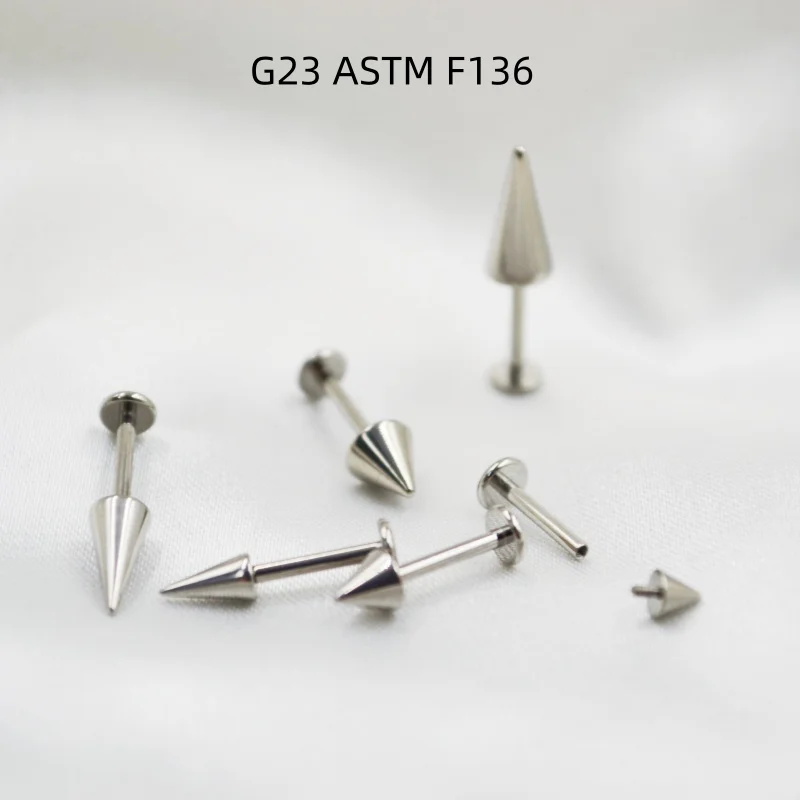 50pcs G23 Titanium Internal Thread Cone Spike Bar Lip Barbell  Body Piercing Ear Rook Helix/Tragus/Cartilage Straight Bar 16G