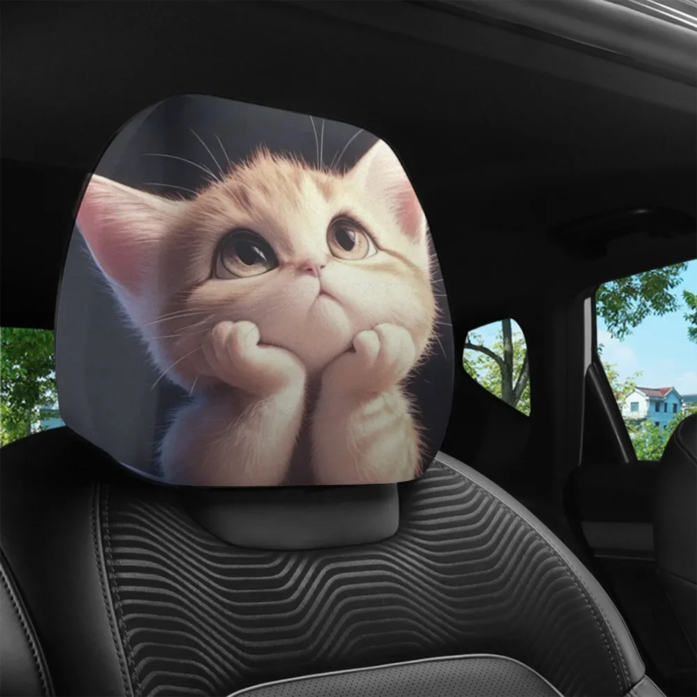2pcs chin resting cute cat car headrest covers, daily general car interior accessories, oil-proof and stain-proof, car parts