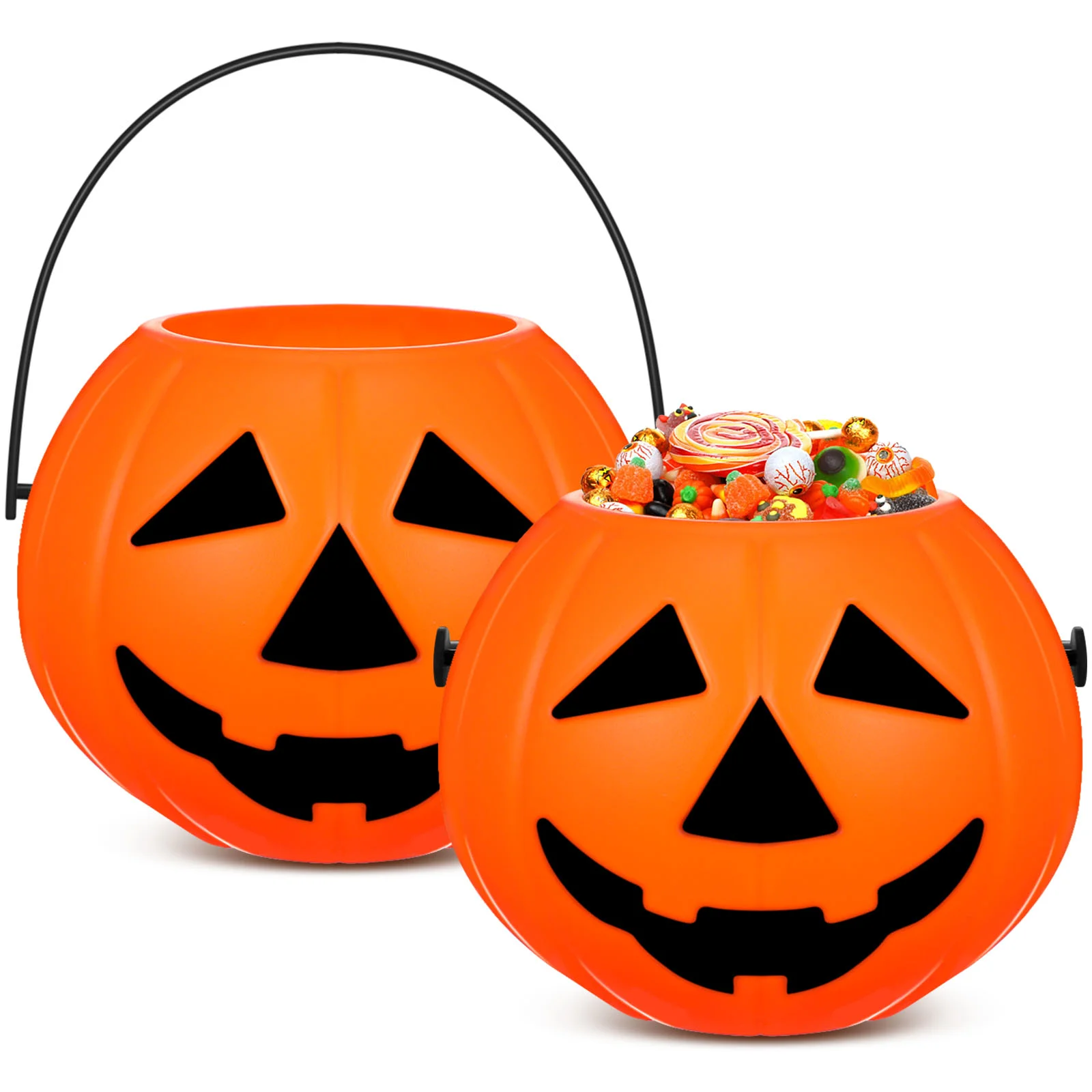 2 Pcs Halloween Pumpkin Bucket Outdoor Decorations Candy Stand Role Play Prop Plastic Lamp Child Lantern Mugs