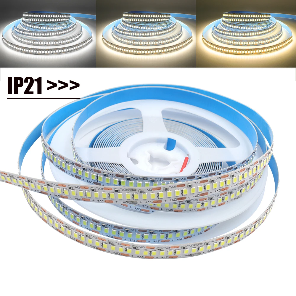 Imagem -03 - Fita de Fita Flexível Fita Led Decoração para Casa Branco Quente Vermelho Azul Verde Smd 2835 240leds por m Ip65 dc 12v Ip21