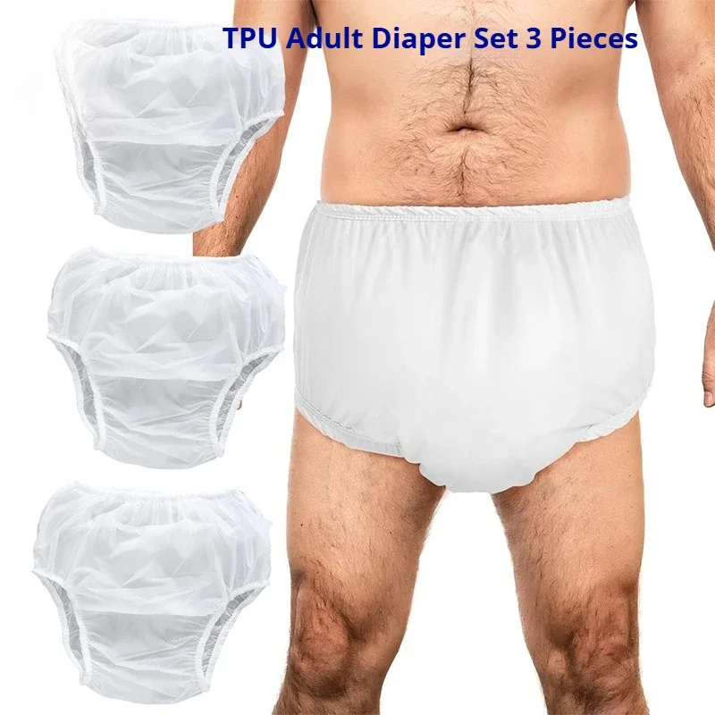 

3pcs/lot TPU Waterproof Incontinence Underwear for Elderly,Plastic Pants, Adult Diaper Cover, Anti-Leak Protective Briefs