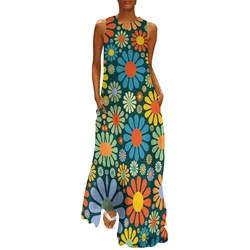 Retro Flower Power Dress Women Summer Colorful Floral Print Streetwear Bohemia Long Dress Women Elegant Maxi Dress Big Size Bobe
