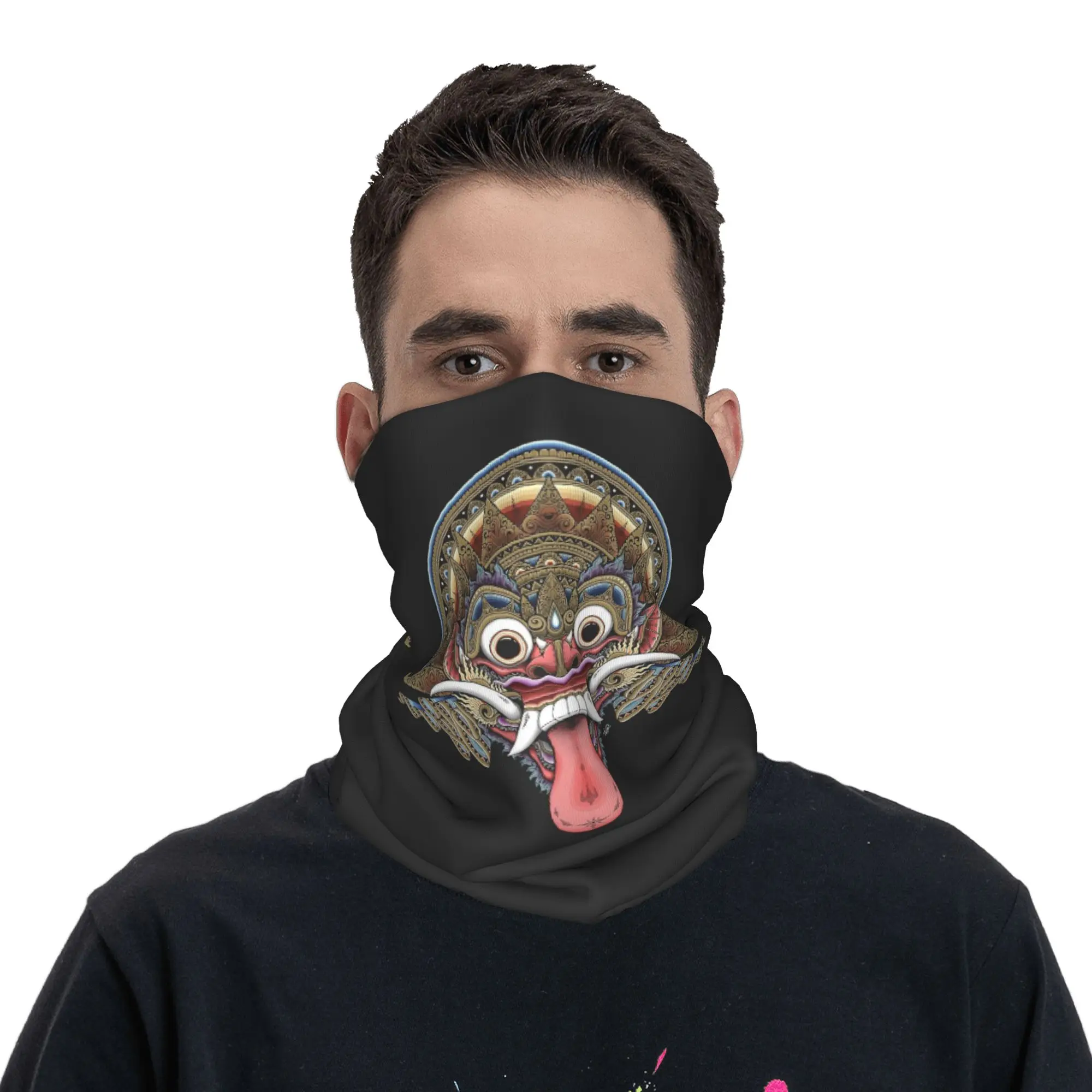 Traditional Balinese Barong Folk Bandana Neck Gaiter Printed Magic Scarf Multi-use Face Mask Riding Unisex Adult