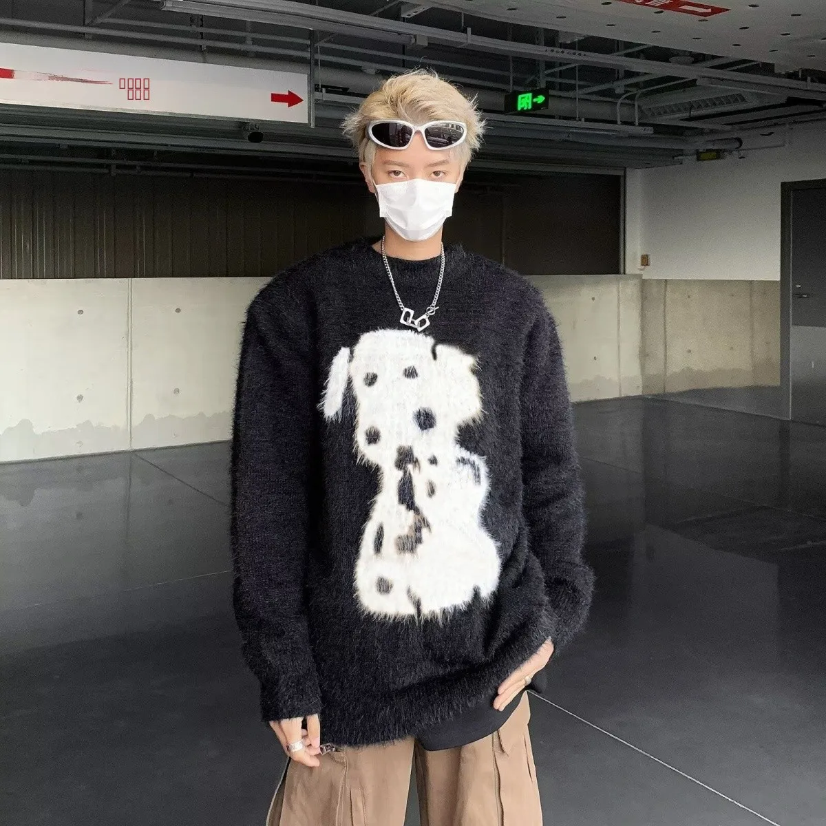 

Soft Cozy Winter Knitted Sweater Bla Spot Mink hair for Men And Women Lazy Sle Long Sve Zipper Casual Top