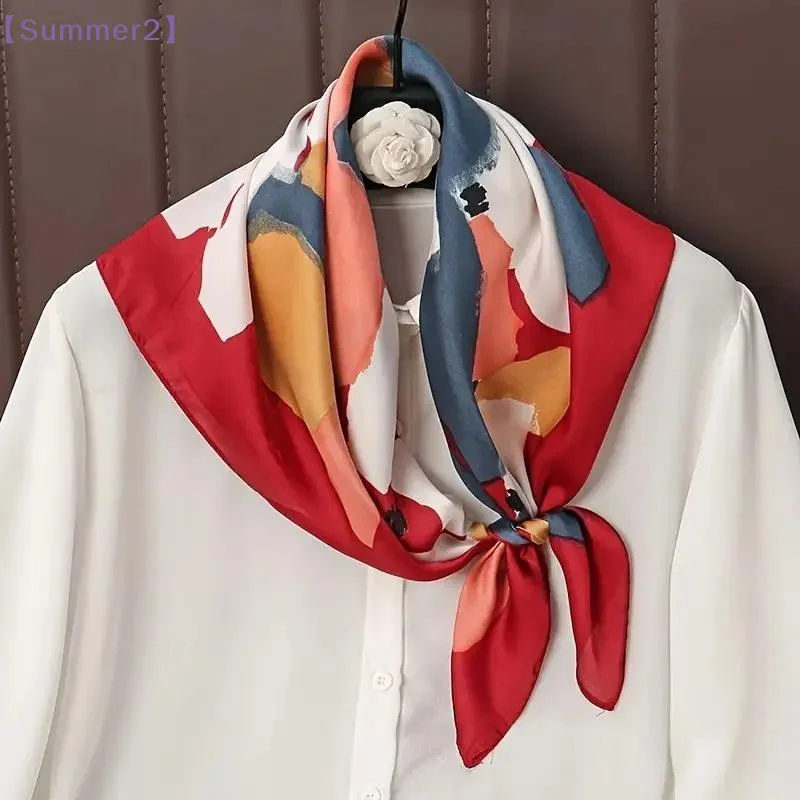 

Vintage Floral Print Small Silk Scarf for Women Retro Square Neck Scarf Office Work Daily Casual Fashion Hair Wrap Bag Charm{S}