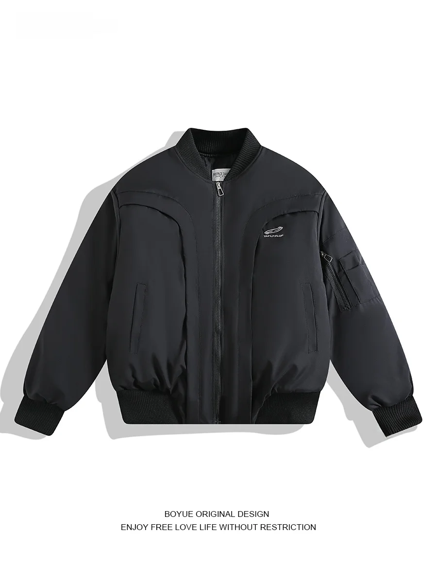 

Boyue American Deconstructed Arc Flight Cotton Jaet Autumn Winter High Street Windproof Baseball Sle ex Thiened Lon...