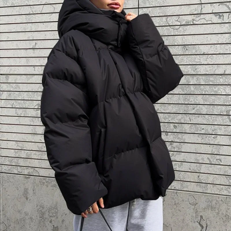 HKSH Winter New Women Padded Jacket Solid Color Hooded Zipper Minimalism Style Elegant Temperament High Street Warm Coat HK11220