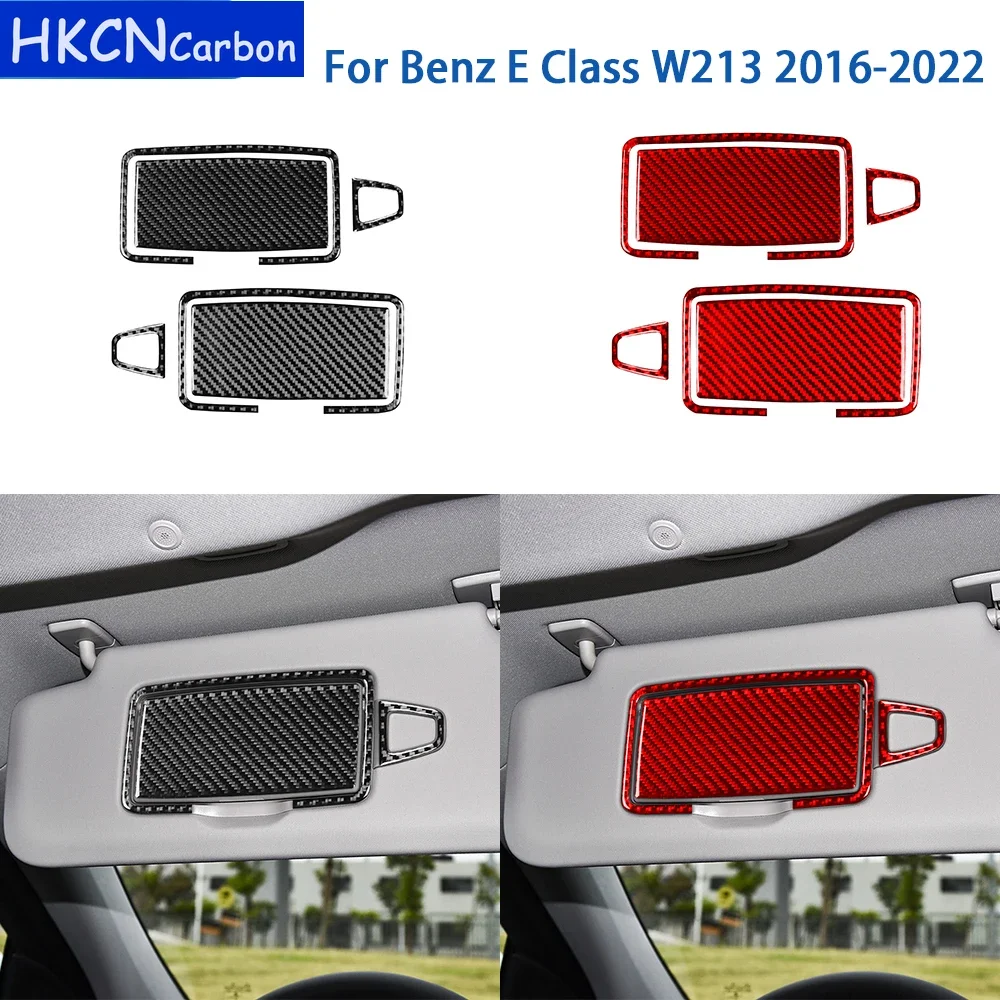 For Mercedes Benz E Class W213 2016-2022 Accessories Real Soft Carbon Fiber Interior Front Makeup Mirror Cover Trim Sticker