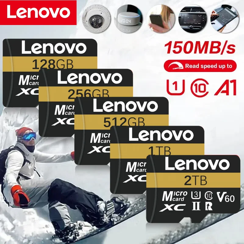 بطاقة ذاكرة Lenovo 2TB Microsd 1TB 512GB 256GB UHS-I بطاقة ذاكرة 128GB 64G بطاقة Micro SD بطاقة TF 200 برميل/الثانية Class10 U3 V30 A2 Cartao De Memoria