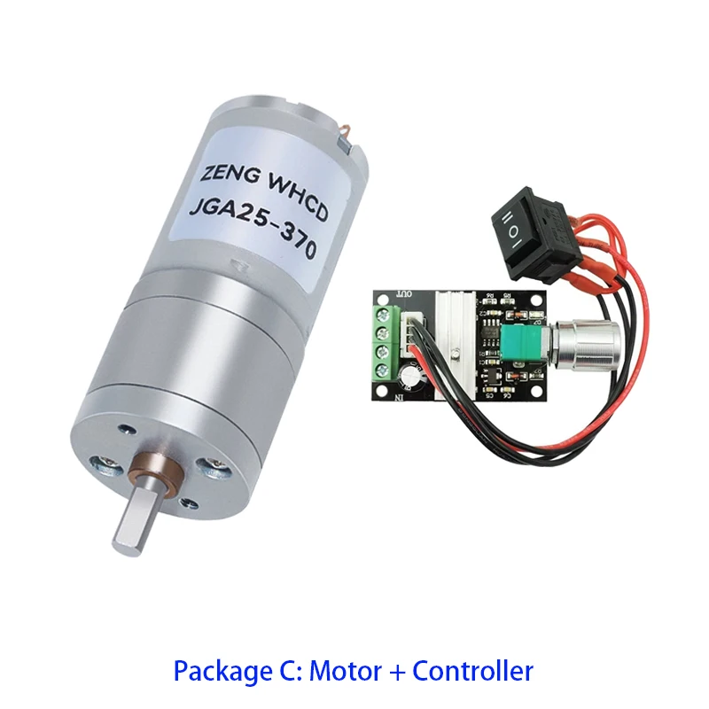 JGA25-370 High Power DC Reduction Gear Motor 12V/24V 12RPM-1360RPM Large Torque Reversed Worm Gear Motor for Industrial Use