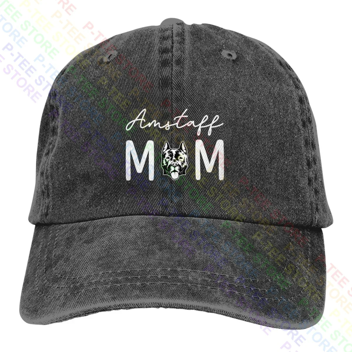 Dog Mom Lover Fur Amstaff American Staffordshire Terrier Washed Denim Baseball Cap Trucker Hats Style