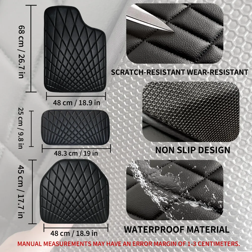 CAR PASS Universal 5PCS Leather Car Floor Mats Waterproof Non Slip Diamond Pattern Full Set for Auto Interior