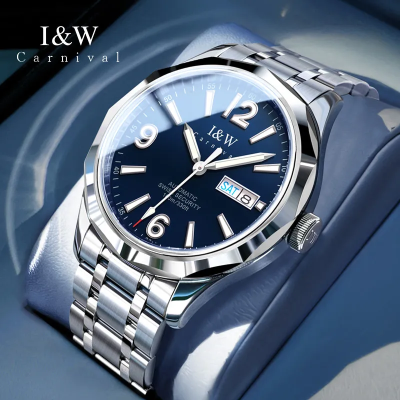 Carnival Brand High-End Series 100M Waterproof Mechanical Watch for Men Sapphire Luxury Imported Movement Week Date Watches Mens