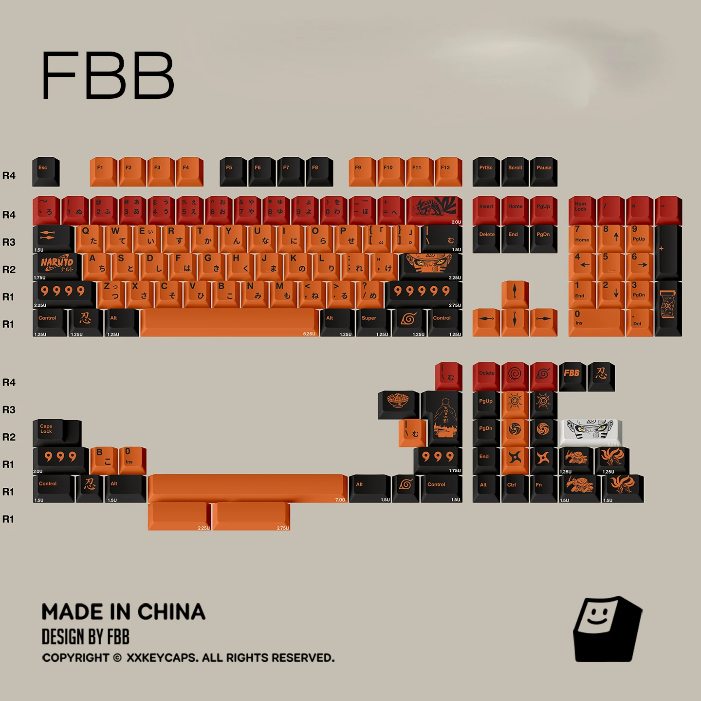 FBB Keycaps Japanese Anime Theme PBT MX Switches For Mechanical Keyboard Keycap Full Size DIY Computer Accessories 1.7mm Thick