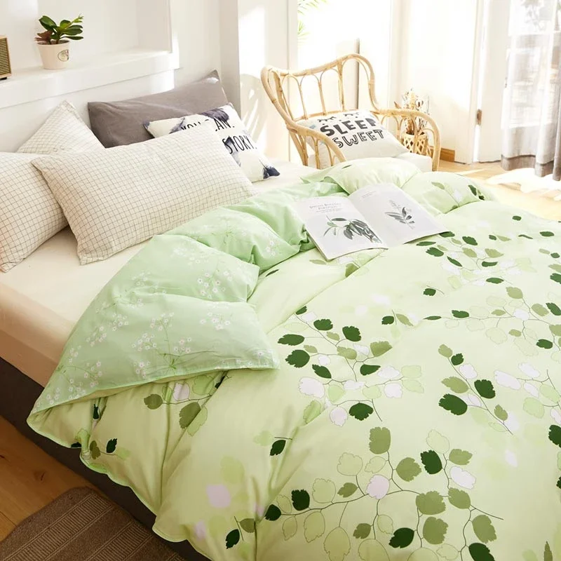 Green Leaf Plant Duvet Cover 100% Cotton Botanical Breathable Comforter Covers, Soft Bedding with Zipper Closure Bedroom Decor