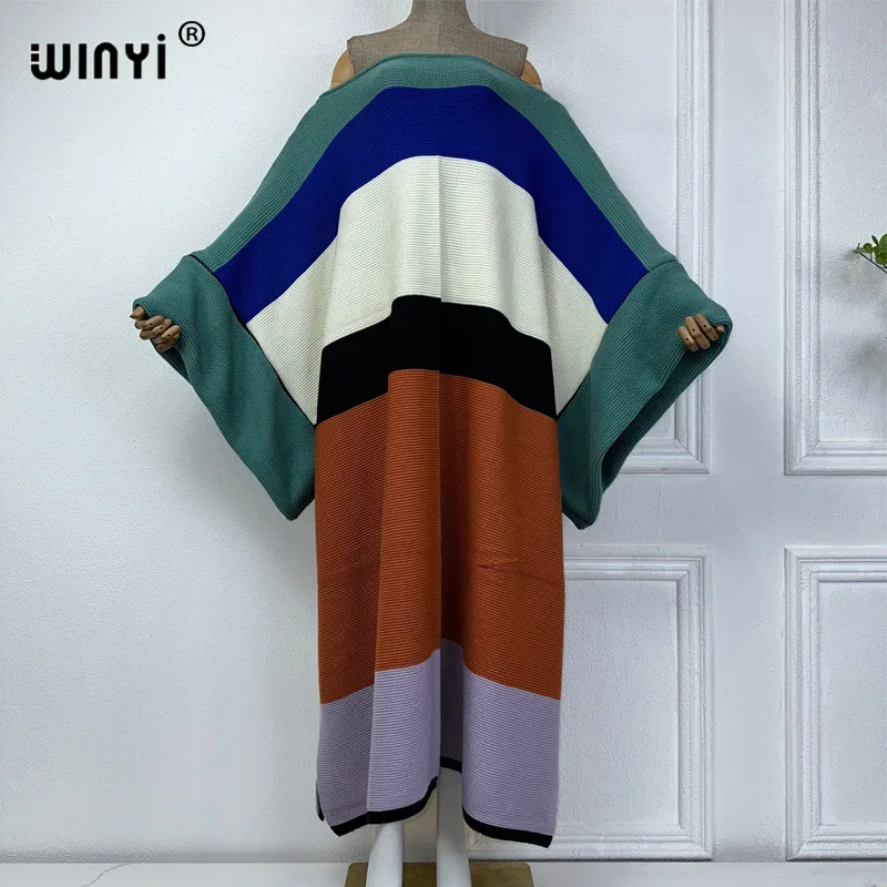 WINYI Color matching design Comfort Warm fashion Caftan Holiday party dress Elegant Africa Boho winter birthday dress for women