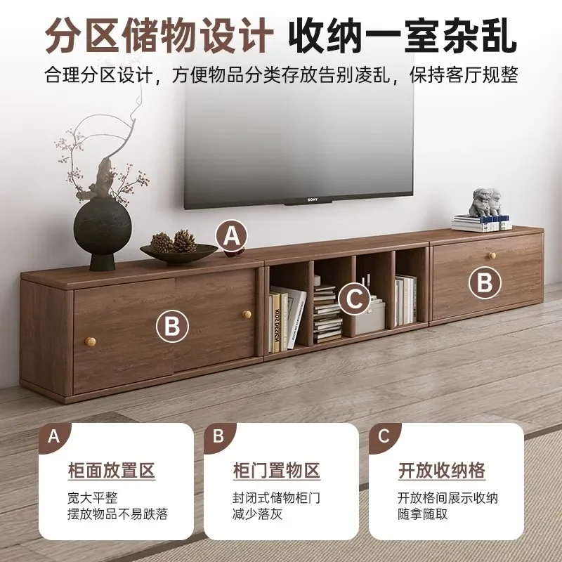 for Medieval Solid Wood TV Cabinet Living Room Home Storage Locker Integrated Floor Modular Cabinet TV Stand