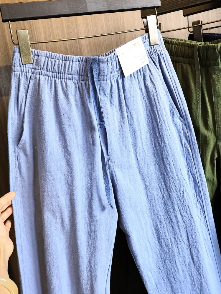 Men's Summer Casual Pants Straight Leg Drapey Cotton Linen Blend Comfortable Breathable Trendy Daily Wear Elastic Waist