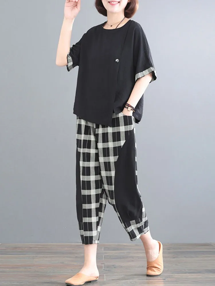 2 Piece Sets Women Summer Tops And Pants New Arrival 2022 Vintage Style Loose Comfortable Cotton Female Casual Suits D207