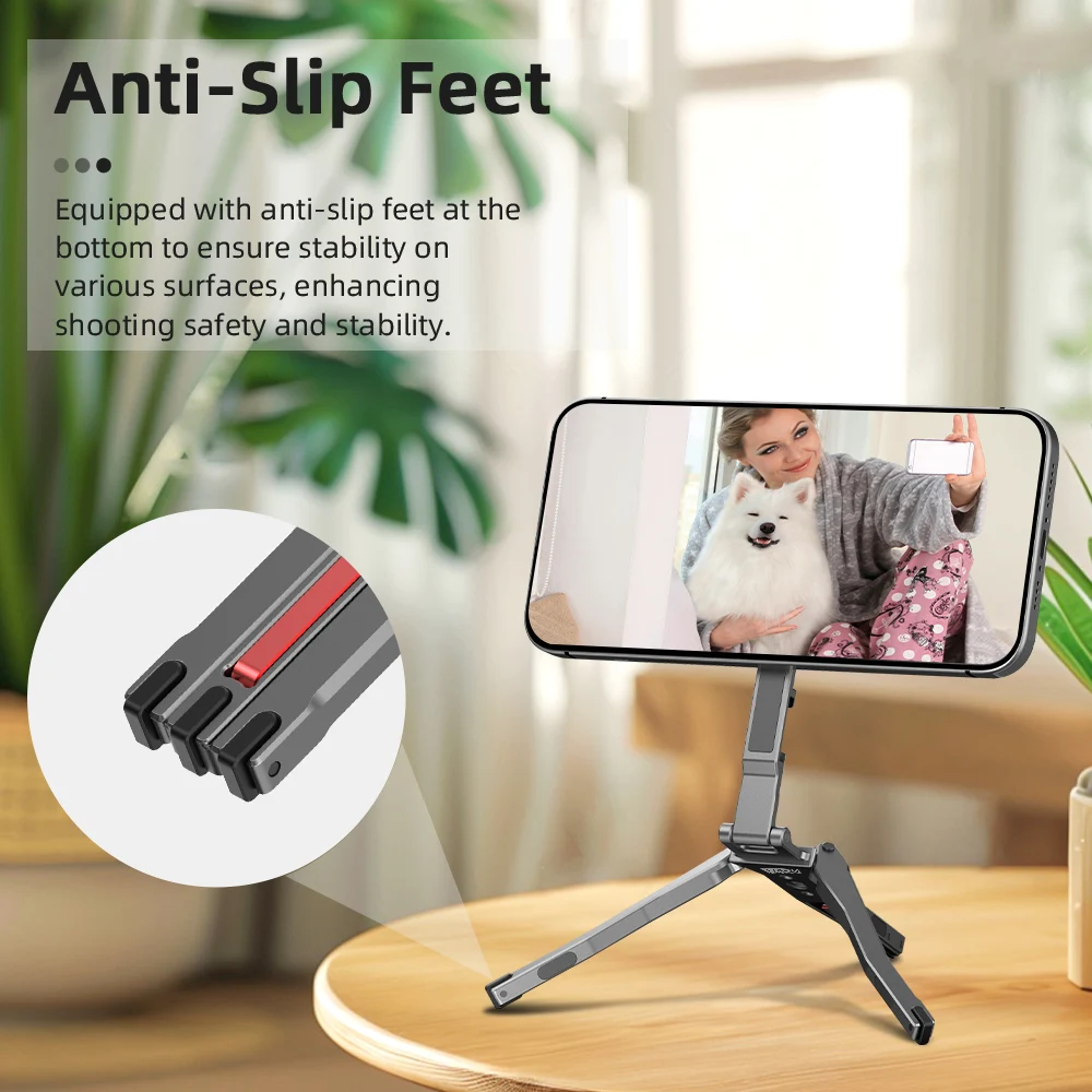 Flymile Magnetisches Selfie-Stick-Stativ für iPhone 16, 15, 14, 13, 12 Pro Max, faltbares Telefon, 1/4 Zoll Löcher, kompatibel mit MagSafe – Detail 7