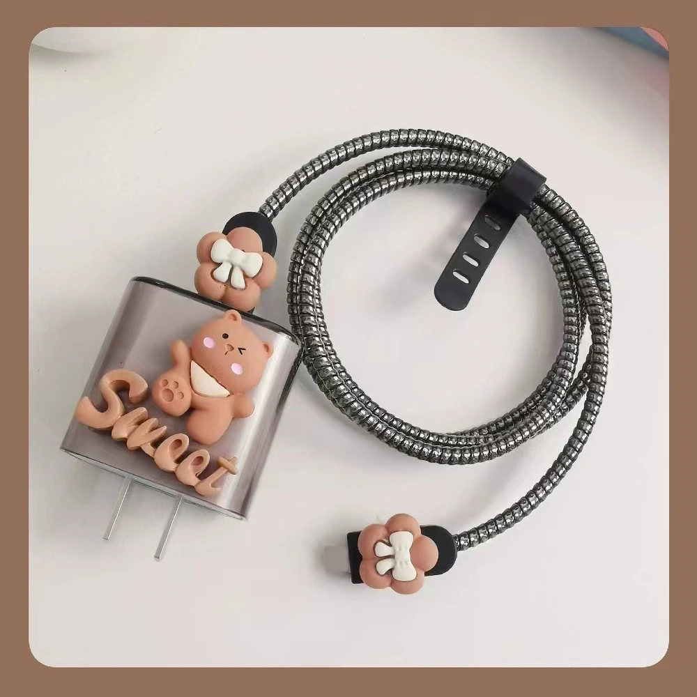 3D Protective Soft Case for iPhone 16 15 18/20W Fast Charging Candy Color USB Data Cable Protective Case Cute Cartoon Funny