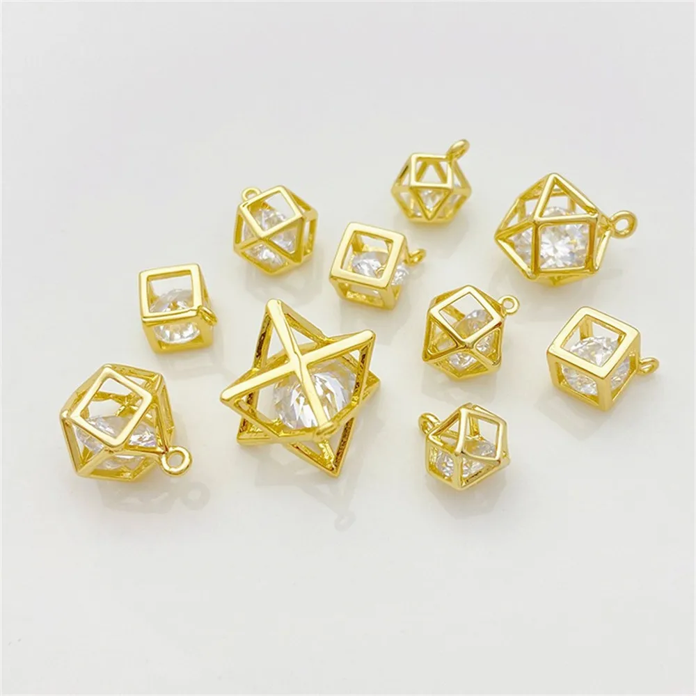 14K Gold-plated Zircon Crystal Geometric Polygon Pendant Handmade DIY Bracelet Necklace Jewelry Material Accessories