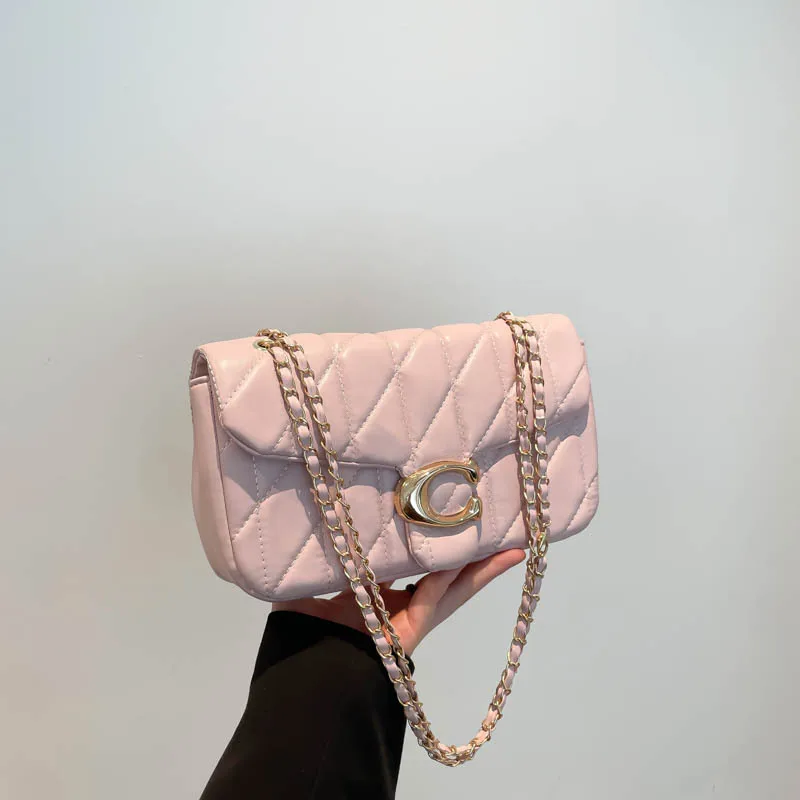 2026 Chain Crossbody Bag Cross-border Rhombic Embroidery Line One-shoulder Soft Bag Fashion Underarm Ladies Small Bag