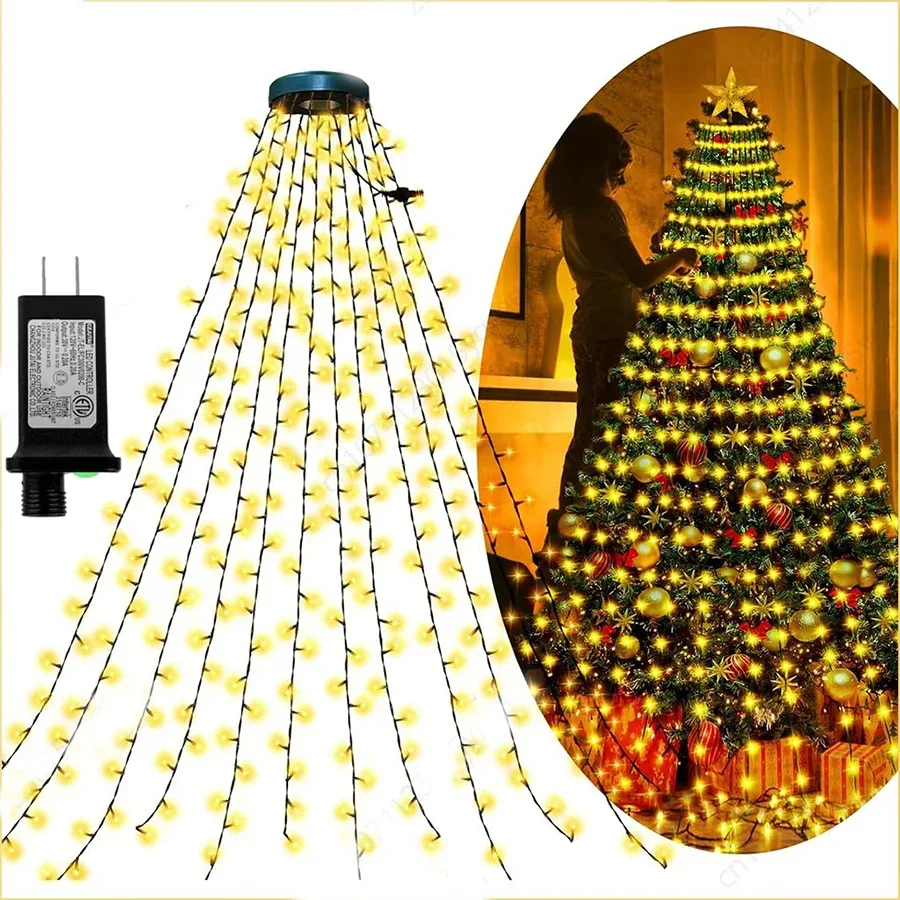 16 Strands 2M Christmas Tree Waterfall Hanging Garland Lights 400 LED Christmas Tree Fairy Lights Outdoor Waterfall String Light