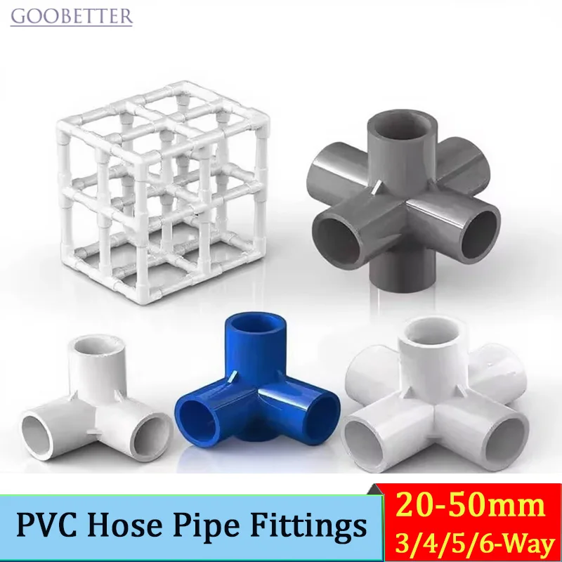 PVC Hose Multi-Dimensional Connector 3/4/5/6-Way 20-50mm Garden Aquarium DIY Home Pipe Fitting White Blue Grey