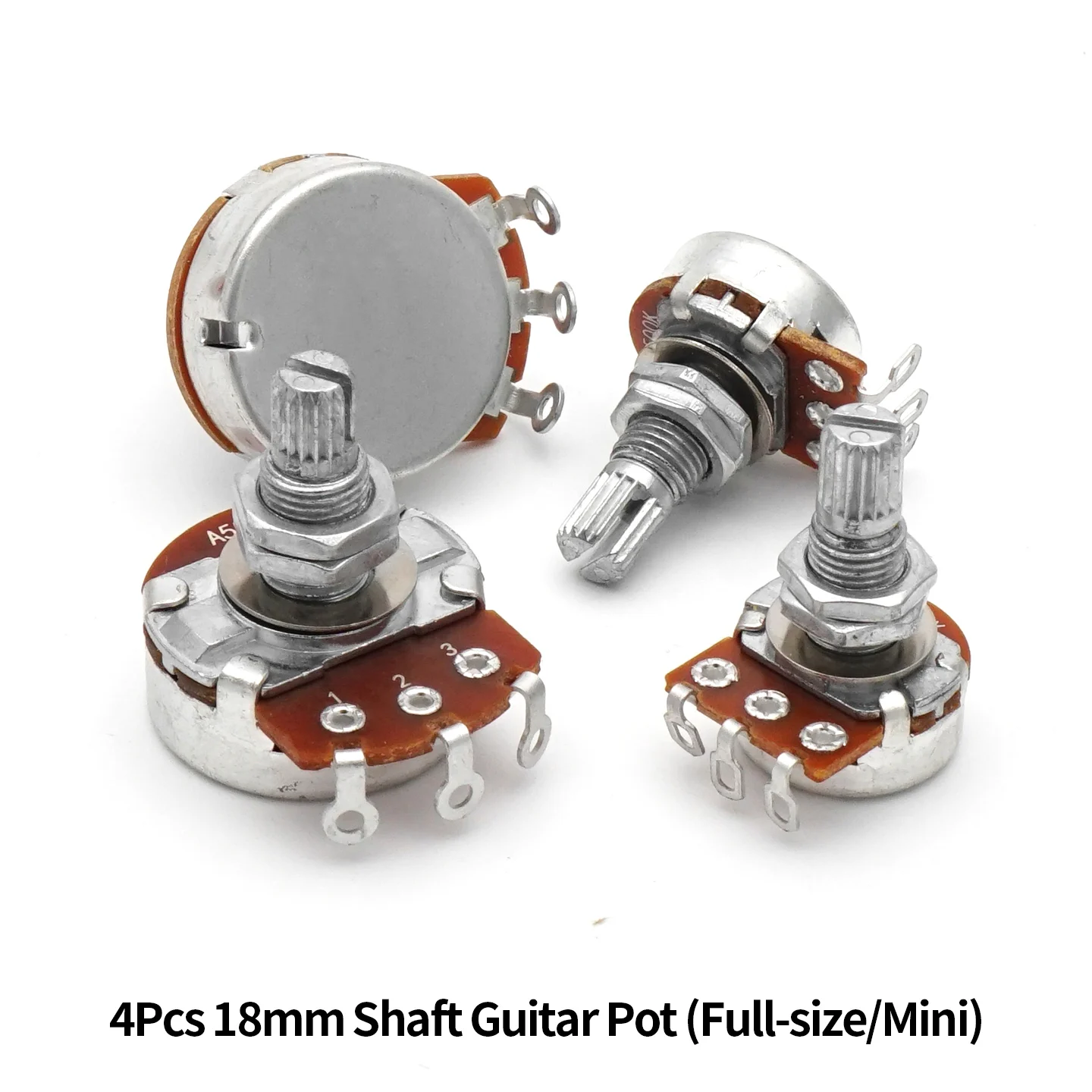 4 Potenciómetros de Guitarra de Eje Largo de 18mm A250K/B250K/A500K/B500K para Control de Volumen y Tono para Guitarras Eléctricas y Bajos