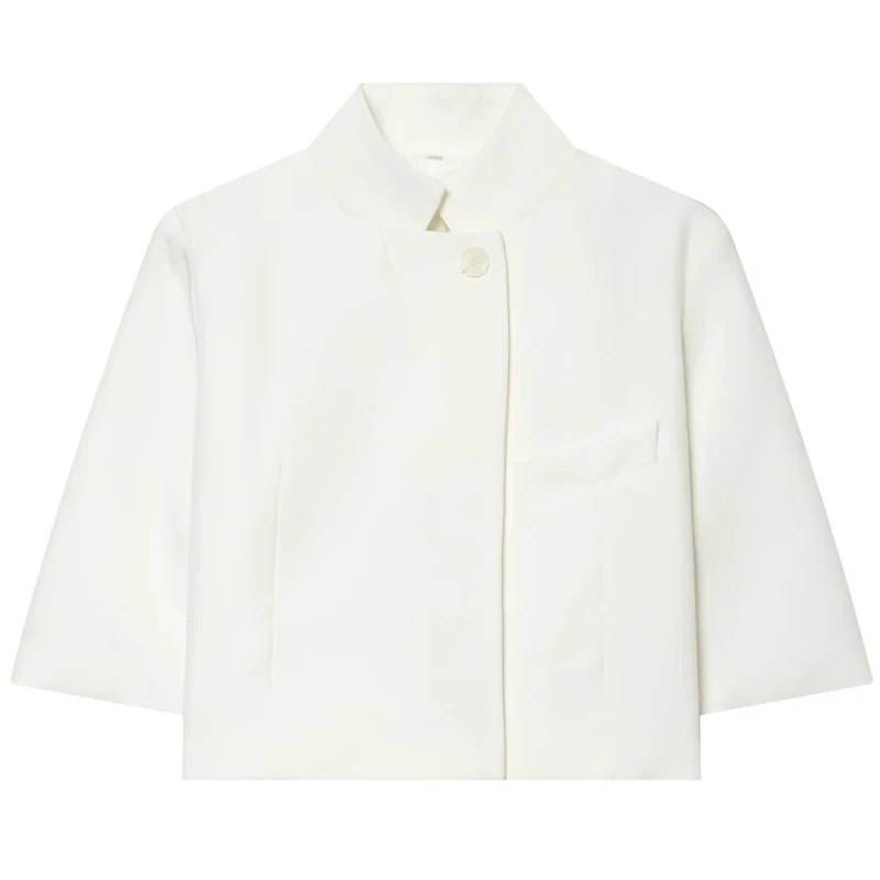Blazer Blanco Asimétrico HXAO para Mujer, Verano 2026, Ropa de Oficina, Elegante, con Botones, Manga Corta, Chaqueta de Traje a la Moda