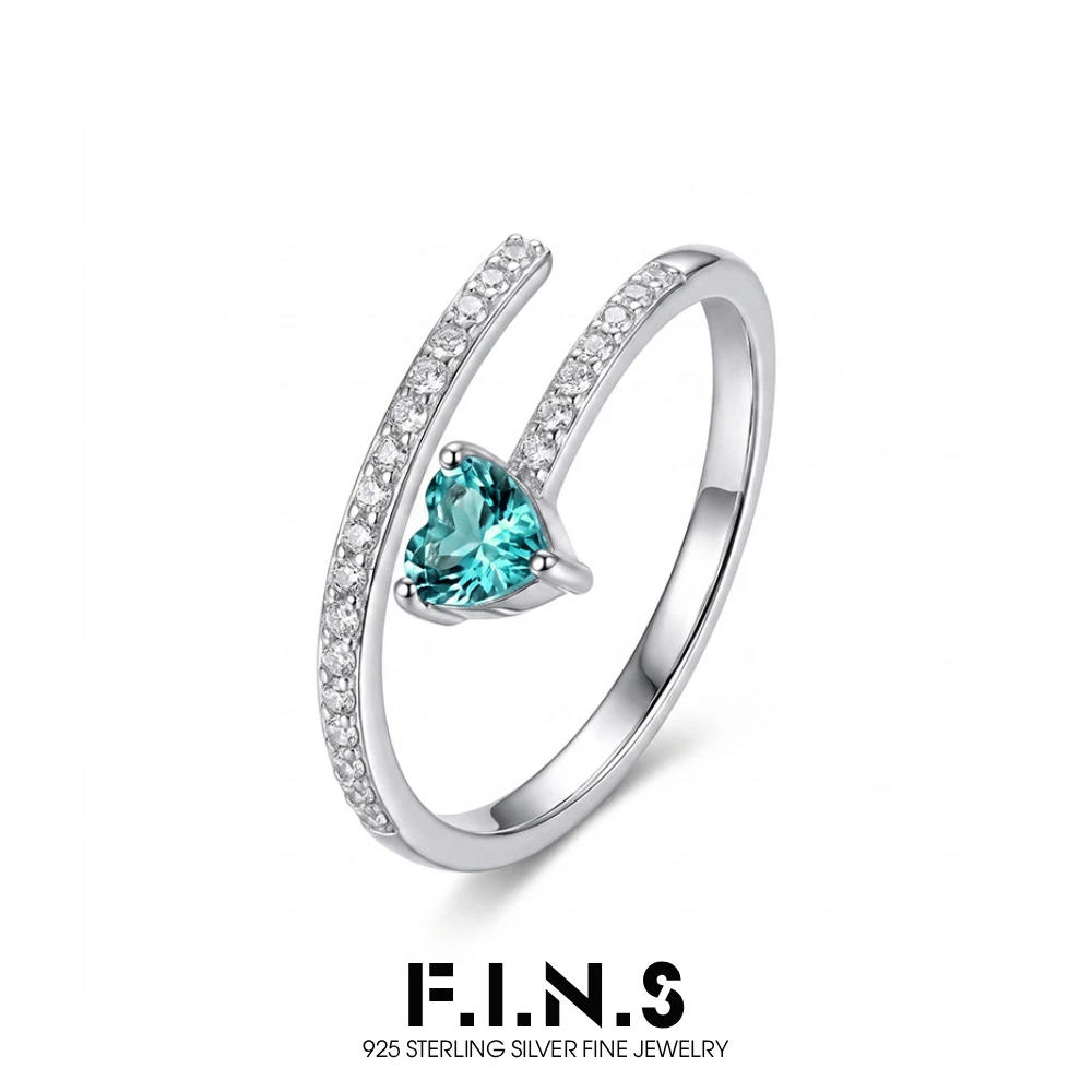 F.I.N.S S925 Sterling Silver Green Cubic Zirconia Heart-Shaped Ring for Women Unique Open Adjustable Index Finger Fine Jewelry