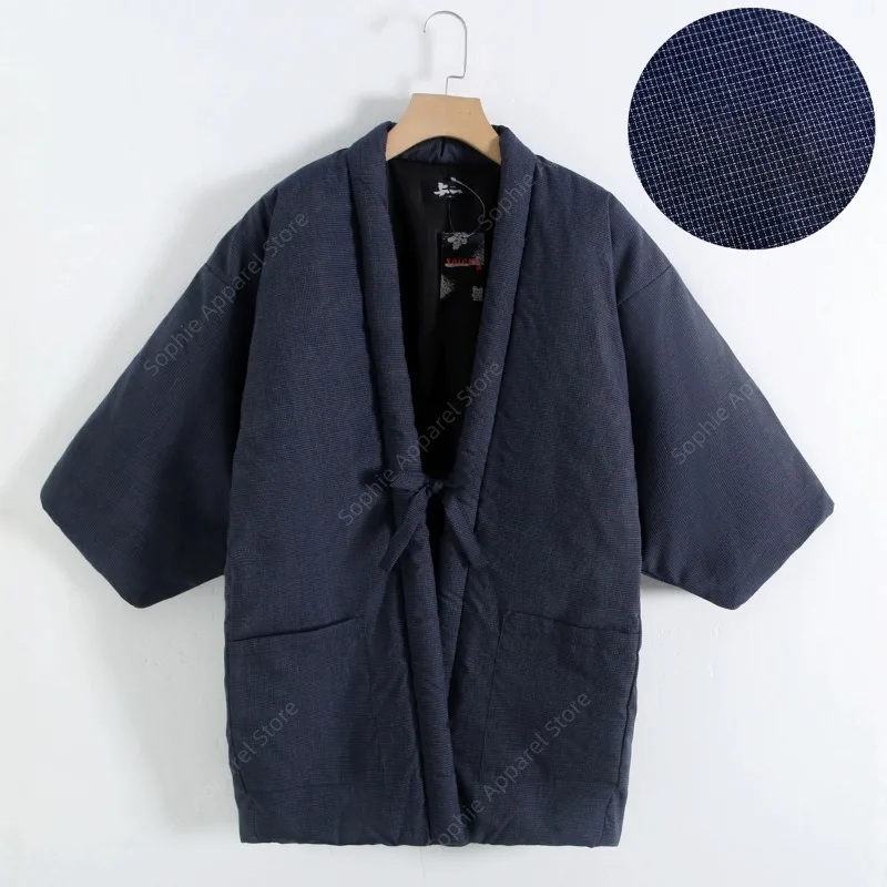 Zimowa kurtka męska Hanten w stylu japońskim, kimono, kardigan, ocieplana odzież domowa, piżama, męska odzież wypoczynkowa, luźny płaszcz damski.