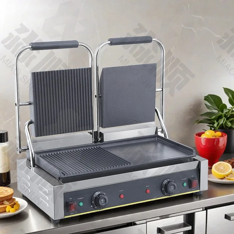 شواية كهربائية تجارية، لوحة مضلعة مسطحة كاملة للطهي في ساندويتش تيبانياكي في الهواء الطلق
