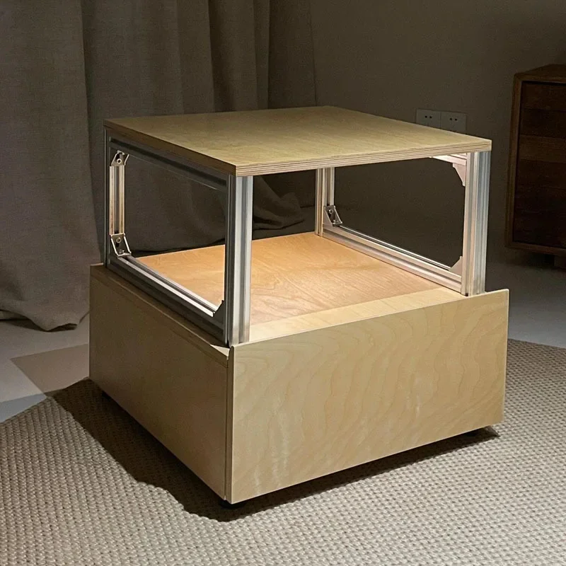 Household birch bedside table medieval aluminum profile magazine rack, living room side storage chest