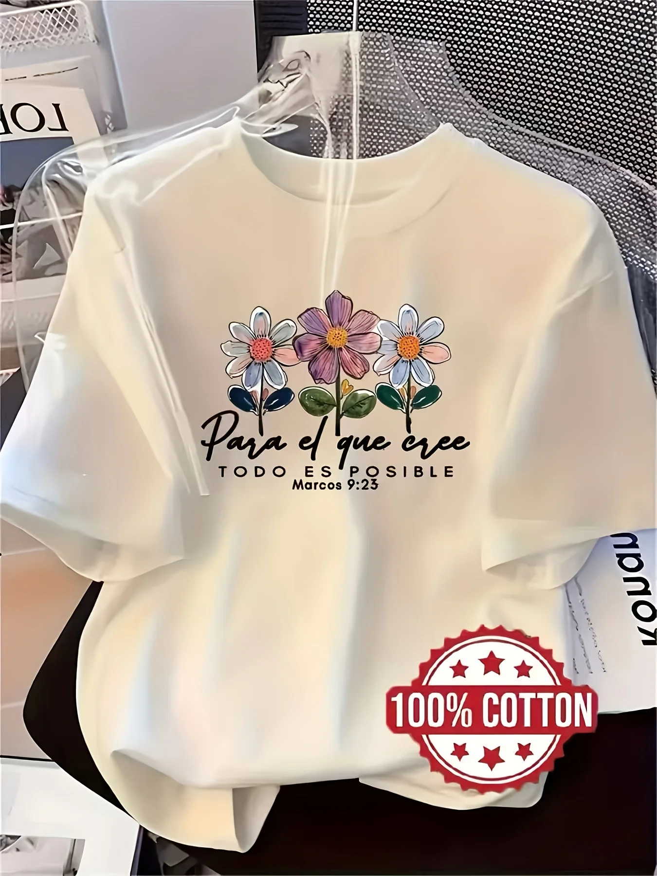 Colorful Flower Print Pattern Casual Short Sleeved Comfortable Soft Top Suitable for Home/outdoor Breathable Women's T-shirt